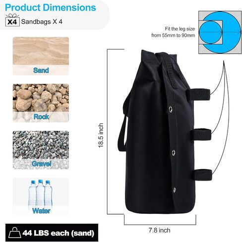 Winsper Weight Bags, 176 LBS Extra Large Pop up Gazebos Weights Sand Bags (176 LBS) for Pop up Canopy Tent Outdoor Instant Canopies, Double Strand 1680D Thickened, Black (Sand Not Included) in Kuwait