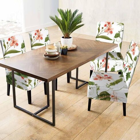 Elegant Flowers Kitchen Chair Covers Spring Botanical Plant Garden Blossom Foliage Stretchable Polyester for Dining Room, Hotel, Ceremony, Restaurant 1 Pack in Saudi Arabia