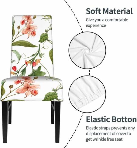 Elegant Flowers Kitchen Chair Covers Spring Botanical Plant Garden Blossom Foliage Stretchable Polyester for Dining Room, Hotel, Ceremony, Restaurant 1 Pack in Saudi Arabia