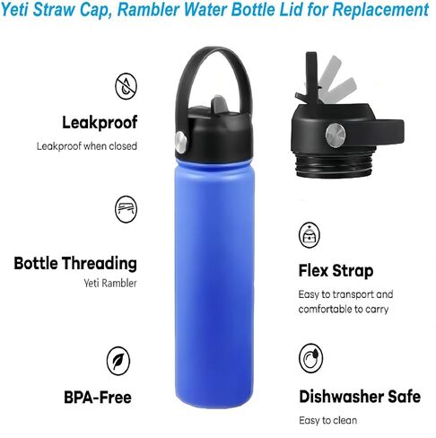 غطاء من القش لـ Yeti Rambler 18 26 36 64 أونصة، غطاء مزود بماصات ومقبض مرن، غطاء بديل لـ Yeti 18oz 26oz 36oz 64oz Rambler غطاء من القش لزجاجة المياه in Kuwait