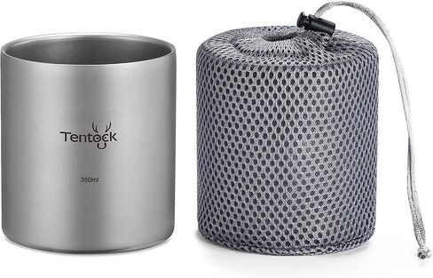 Tentock Double Walled Titanium Mug Backpacking Portable Camping Cup 350ml/450ml Lightweight Heat Resistant Coffee Mug Tea Cup with Storage Bag for Hiking Picnic Travel or Daily Use (350ml) in Kuwait