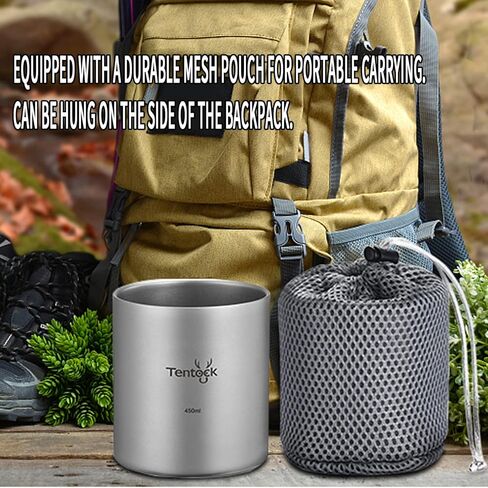 Tentock Double Walled Titanium Mug Backpacking Portable Camping Cup 350ml/450ml Lightweight Heat Resistant Coffee Mug Tea Cup with Storage Bag for Hiking Picnic Travel or Daily Use (350ml) in Kuwait