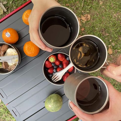 Tentock Double Walled Titanium Mug Backpacking Portable Camping Cup 350ml/450ml Lightweight Heat Resistant Coffee Mug Tea Cup with Storage Bag for Hiking Picnic Travel or Daily Use (350ml) in Kuwait