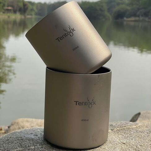 Tentock Double Walled Titanium Mug Backpacking Portable Camping Cup 350ml/450ml Lightweight Heat Resistant Coffee Mug Tea Cup with Storage Bag for Hiking Picnic Travel or Daily Use (350ml) in Kuwait