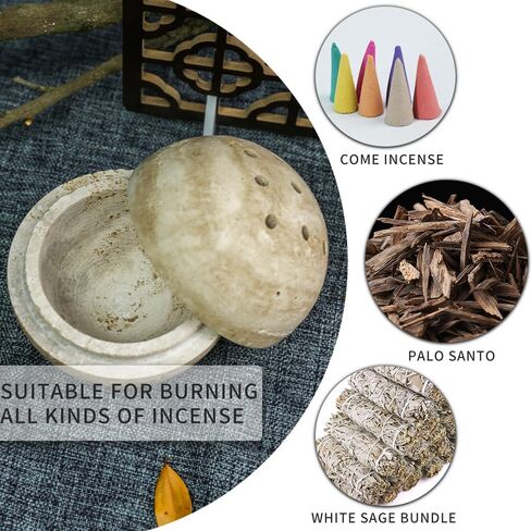 100% Natural Travertine Spherical Incense Burner, Manual Incense Burner Holder, Ideal for smudging, Incense Burning, Ritual Purpose, Decoration etc. in Saudi Arabia
