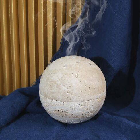 100% Natural Travertine Spherical Incense Burner, Manual Incense Burner Holder, Ideal for smudging, Incense Burning, Ritual Purpose, Decoration etc. in Saudi Arabia
