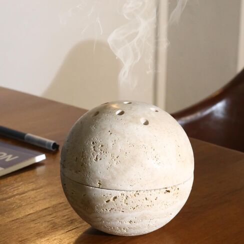 100% Natural Travertine Spherical Incense Burner, Manual Incense Burner Holder, Ideal for smudging, Incense Burning, Ritual Purpose, Decoration etc. in Saudi Arabia