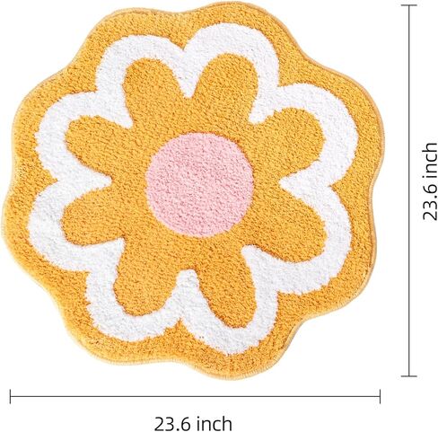 سجاد حمام أصفر من TRUEDAYS، بساط حمام على شكل زهرة لطيفة للنساء، سجادة حمام صغيرة ماصة وغير قابلة للانزلاق، سجادة حمام ناعمة من الألياف الدقيقة قابلة للغسل لأرضية الحمام، والدش، وحوض الاستحمام in Kuwait