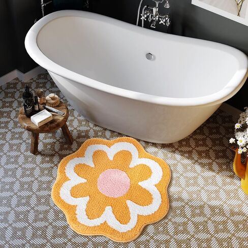 سجاد حمام أصفر من TRUEDAYS، بساط حمام على شكل زهرة لطيفة للنساء، سجادة حمام صغيرة ماصة وغير قابلة للانزلاق، سجادة حمام ناعمة من الألياف الدقيقة قابلة للغسل لأرضية الحمام، والدش، وحوض الاستحمام in Kuwait