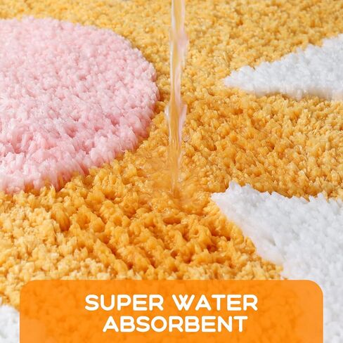 سجاد حمام أصفر من TRUEDAYS، بساط حمام على شكل زهرة لطيفة للنساء، سجادة حمام صغيرة ماصة وغير قابلة للانزلاق، سجادة حمام ناعمة من الألياف الدقيقة قابلة للغسل لأرضية الحمام، والدش، وحوض الاستحمام in Kuwait