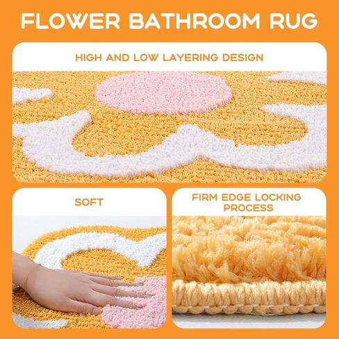 سجاد حمام أصفر من TRUEDAYS، بساط حمام على شكل زهرة لطيفة للنساء، سجادة حمام صغيرة ماصة وغير قابلة للانزلاق، سجادة حمام ناعمة من الألياف الدقيقة قابلة للغسل لأرضية الحمام، والدش، وحوض الاستحمام in Kuwait