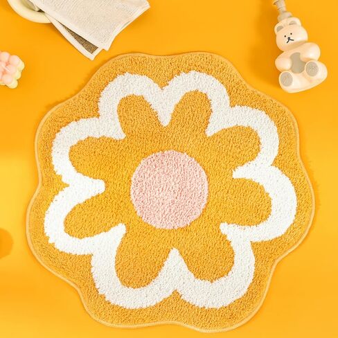سجاد حمام أصفر من TRUEDAYS، بساط حمام على شكل زهرة لطيفة للنساء، سجادة حمام صغيرة ماصة وغير قابلة للانزلاق، سجادة حمام ناعمة من الألياف الدقيقة قابلة للغسل لأرضية الحمام، والدش، وحوض الاستحمام in Kuwait