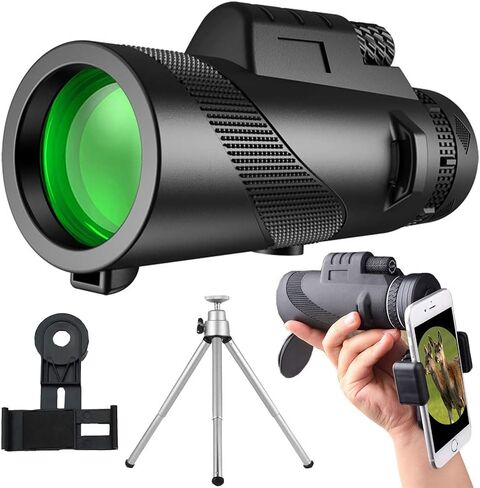 منظار أحادي 80 × 100 - تلسكوب مع حامل للهواتف الذكية وحامل ثلاثي القوائم، نطاق تركيز مزدوج عالي الدقة منشوري عالي الدقة، تلسكوب لصيد الحياة البرية ومشاهدة الطيور والسفر والتخييم والمشي لمسافات طويلة in Kuwait