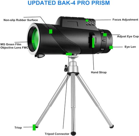 منظار أحادي 80 × 100 - تلسكوب مع حامل للهواتف الذكية وحامل ثلاثي القوائم، نطاق تركيز مزدوج عالي الدقة منشوري عالي الدقة، تلسكوب لصيد الحياة البرية ومشاهدة الطيور والسفر والتخييم والمشي لمسافات طويلة in Kuwait