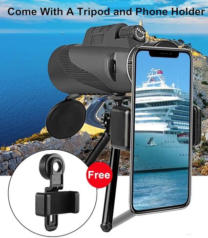 منظار أحادي 80 × 100 - تلسكوب مع حامل للهواتف الذكية وحامل ثلاثي القوائم، نطاق تركيز مزدوج عالي الدقة منشوري عالي الدقة، تلسكوب لصيد الحياة البرية ومشاهدة الطيور والسفر والتخييم والمشي لمسافات طويلة in Kuwait