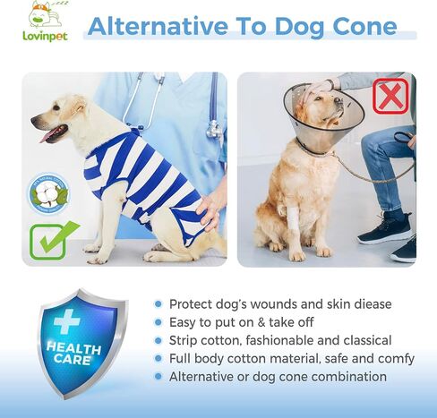 قميص LovinPet للتعافي - بدلة قطعة واحدة لتساقط الأمراض الجلدية، تصميم مقصوص لبطن الحيوانات الأليفة، بيجامة للكلاب مضادة لللعق، بدلة مريحة للكلاب لجرح البطن بعد الجراحة، مقاس XL in Kuwait