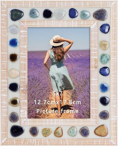 Lyeasw إطار صورة 5 × 7 بقع سيراميك 5 × 7 إطار صور خشبي مع زجاج عالي الوضوح لعرض الحائط والطاولة in Kuwait