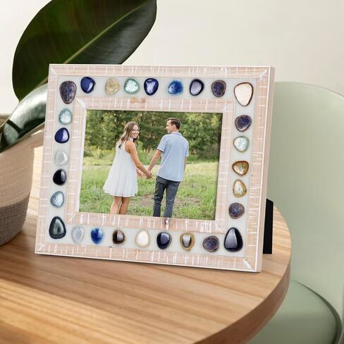 Lyeasw إطار صورة 5 × 7 بقع سيراميك 5 × 7 إطار صور خشبي مع زجاج عالي الوضوح لعرض الحائط والطاولة in Kuwait