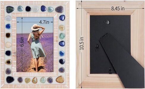 Lyeasw إطار صورة 5 × 7 بقع سيراميك 5 × 7 إطار صور خشبي مع زجاج عالي الوضوح لعرض الحائط والطاولة in Kuwait