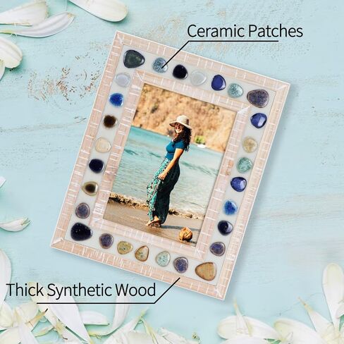 Lyeasw إطار صورة 5 × 7 بقع سيراميك 5 × 7 إطار صور خشبي مع زجاج عالي الوضوح لعرض الحائط والطاولة in Kuwait