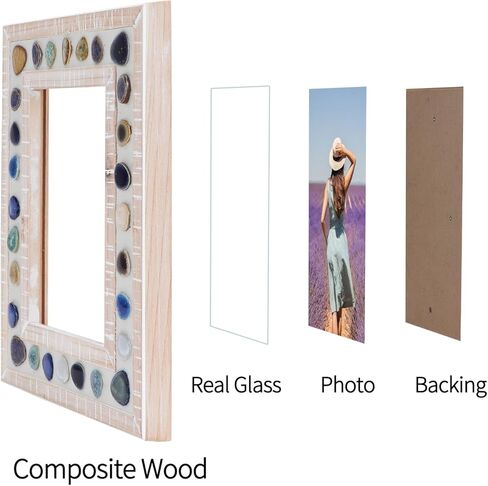 Lyeasw إطار صورة 5 × 7 بقع سيراميك 5 × 7 إطار صور خشبي مع زجاج عالي الوضوح لعرض الحائط والطاولة in Kuwait