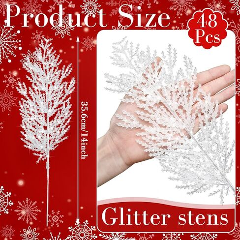 Giegxin 48 PC Christmas Glitter Artificial Pine Needles Pine Tree Twig Picks Branches for Wedding Tree Glittery Stem for Christmas DIY Wreath Garden Embellishing Garland Decoration(Champagne) in Kuwait