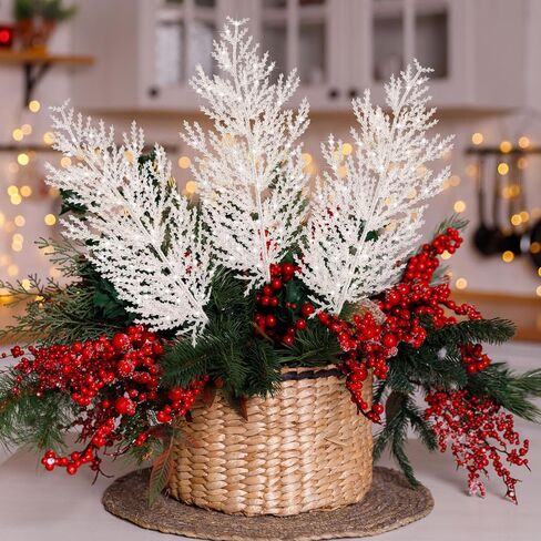 Giegxin 48 PC Christmas Glitter Artificial Pine Needles Pine Tree Twig Picks Branches for Wedding Tree Glittery Stem for Christmas DIY Wreath Garden Embellishing Garland Decoration(Champagne) in Kuwait
