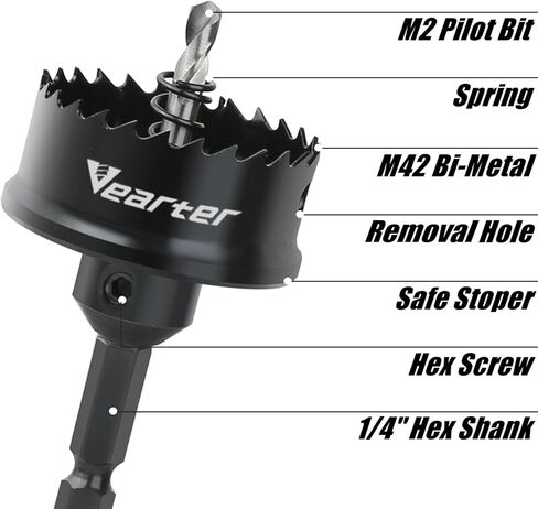 Vearter 10PCS TCT Hole Saw Kit, 5/8''-2'' Carbide Bits Set with Pilot Drill, for Hard Metal, Stainless Steel, Iron, Aluminium, Alloys, Plastics in Kuwait