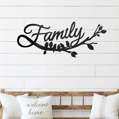 Family Wall Decor Metal Family Sign Cursive Word Family Wall Sign Black Iron Home Decor Wall Art Rustic Hanging Family Word Sign Country Home Decor for Home Dining Room Kitchen Door Decor (13 Inch) in Saudi Arabia