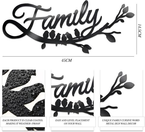 Family Wall Decor Metal Family Sign Cursive Word Family Wall Sign Black Iron Home Decor Wall Art Rustic Hanging Family Word Sign Country Home Decor for Home Dining Room Kitchen Door Decor (13 Inch) in Saudi Arabia