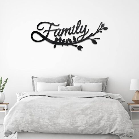Family Wall Decor Metal Family Sign Cursive Word Family Wall Sign Black Iron Home Decor Wall Art Rustic Hanging Family Word Sign Country Home Decor for Home Dining Room Kitchen Door Decor (13 Inch) in Saudi Arabia