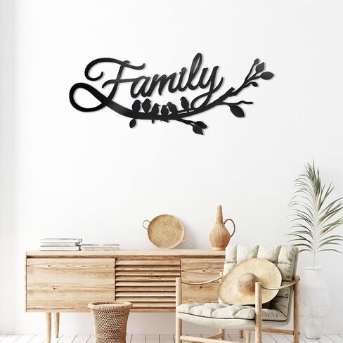 Family Wall Decor Metal Family Sign Cursive Word Family Wall Sign Black Iron Home Decor Wall Art Rustic Hanging Family Word Sign Country Home Decor for Home Dining Room Kitchen Door Decor (13 Inch) in Saudi Arabia