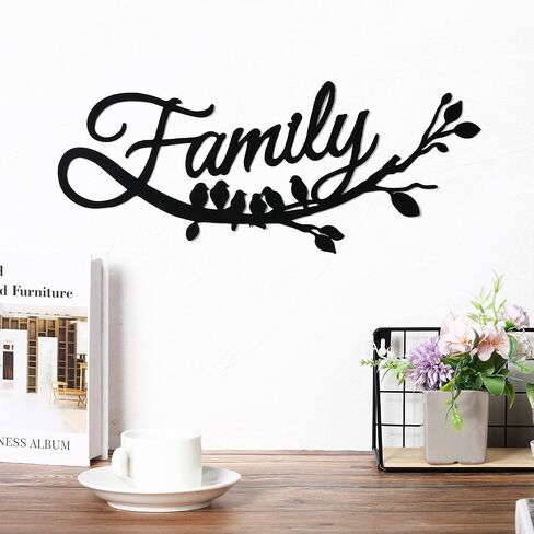 Family Wall Decor Metal Family Sign Cursive Word Family Wall Sign Black Iron Home Decor Wall Art Rustic Hanging Family Word Sign Country Home Decor for Home Dining Room Kitchen Door Decor (13 Inch) in Saudi Arabia