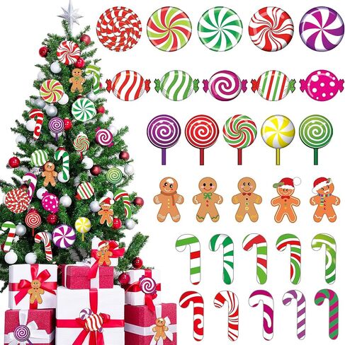 60 Pieces Peppermint Cutouts Christmas Candyland Wall Decor Floor Decal Stickers Colorful Gingerbread Candies Round Lollipop Candy Cane Cutout for Xmas Candy Party Decor Classroom Bulletin Board Decor in Saudi Arabia