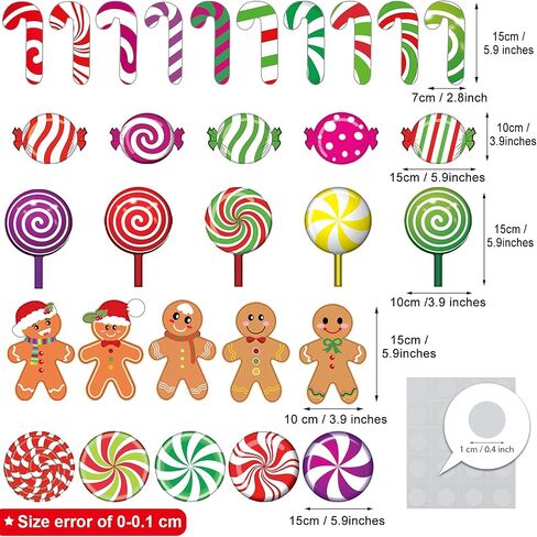 60 Pieces Peppermint Cutouts Christmas Candyland Wall Decor Floor Decal Stickers Colorful Gingerbread Candies Round Lollipop Candy Cane Cutout for Xmas Candy Party Decor Classroom Bulletin Board Decor in Saudi Arabia