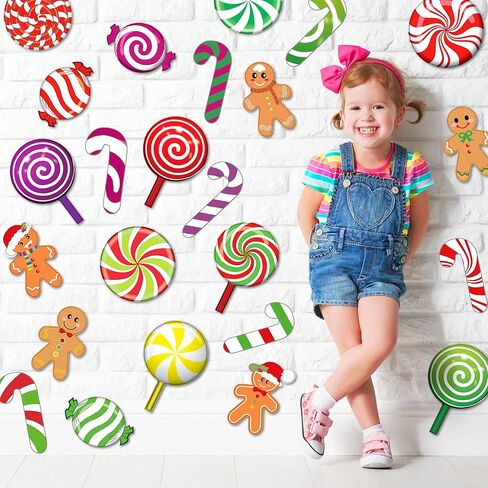 60 Pieces Peppermint Cutouts Christmas Candyland Wall Decor Floor Decal Stickers Colorful Gingerbread Candies Round Lollipop Candy Cane Cutout for Xmas Candy Party Decor Classroom Bulletin Board Decor in Saudi Arabia