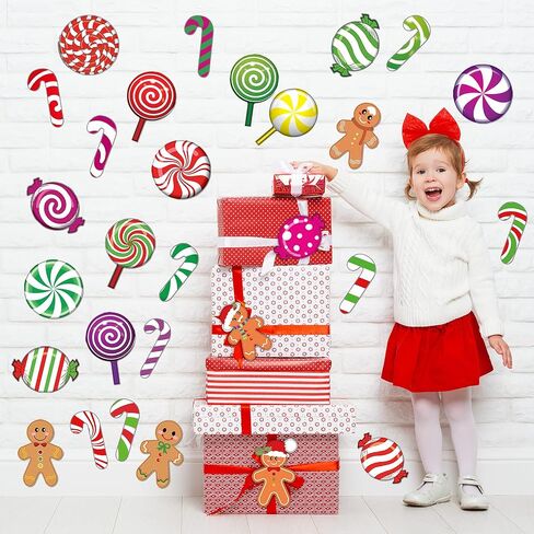 60 Pieces Peppermint Cutouts Christmas Candyland Wall Decor Floor Decal Stickers Colorful Gingerbread Candies Round Lollipop Candy Cane Cutout for Xmas Candy Party Decor Classroom Bulletin Board Decor in Saudi Arabia