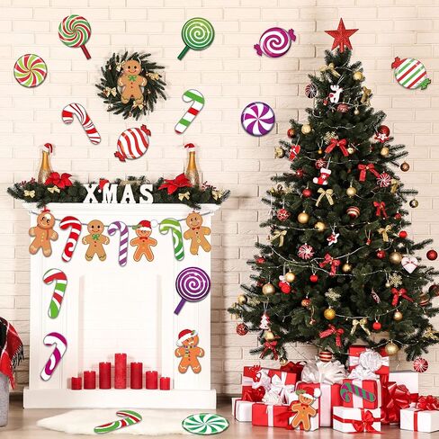 60 Pieces Peppermint Cutouts Christmas Candyland Wall Decor Floor Decal Stickers Colorful Gingerbread Candies Round Lollipop Candy Cane Cutout for Xmas Candy Party Decor Classroom Bulletin Board Decor in Saudi Arabia