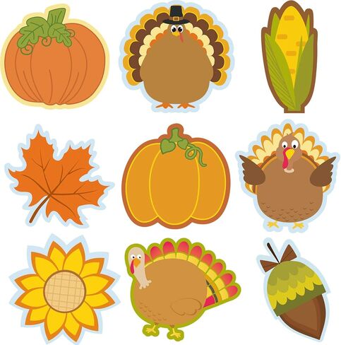 45 Pieces Thanksgiving Cutouts Fall Classroom Decoration, Fall Mix Colorful Cutouts Turkey Pumpkin Maple Leaves Acorn Corn Sunflower Cutouts with 100 Piece Adhesive Glue Point Dots Fall Theme Name Tag in Kuwait