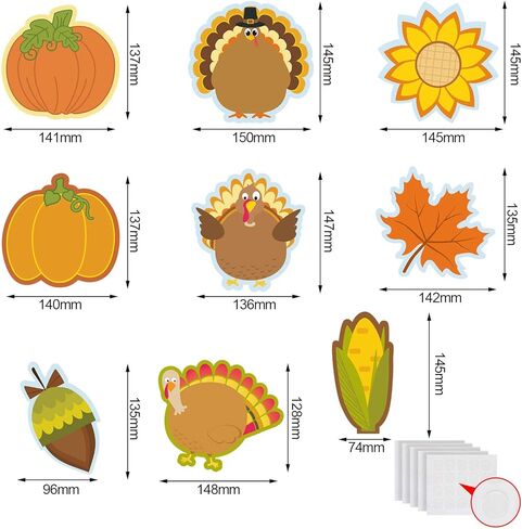 45 Pieces Thanksgiving Cutouts Fall Classroom Decoration, Fall Mix Colorful Cutouts Turkey Pumpkin Maple Leaves Acorn Corn Sunflower Cutouts with 100 Piece Adhesive Glue Point Dots Fall Theme Name Tag in Kuwait