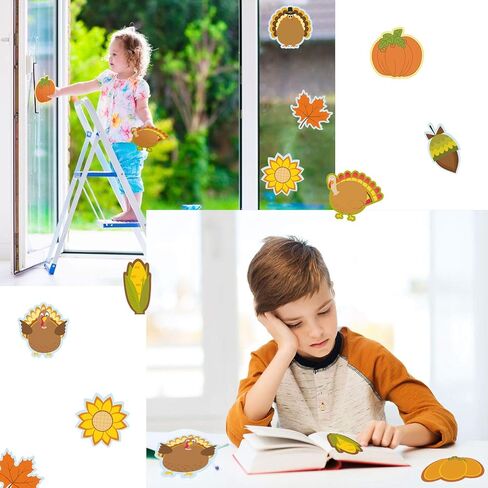 45 Pieces Thanksgiving Cutouts Fall Classroom Decoration, Fall Mix Colorful Cutouts Turkey Pumpkin Maple Leaves Acorn Corn Sunflower Cutouts with 100 Piece Adhesive Glue Point Dots Fall Theme Name Tag in Kuwait