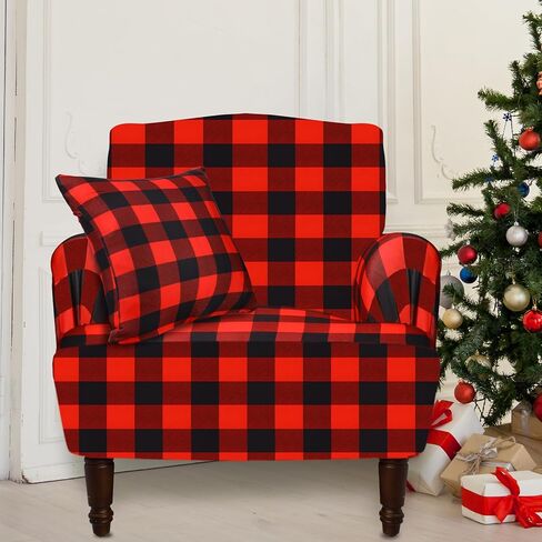 Buffalo Plaid Sofa Cover Valentine's Day Elastic Couch Cover Check Couch Cover with Throw Pillow Covers Sofa Slipcover for Valentines Decor Living Room Car Bed Sofa(Black, White, 1 Seat) in Saudi Arabia