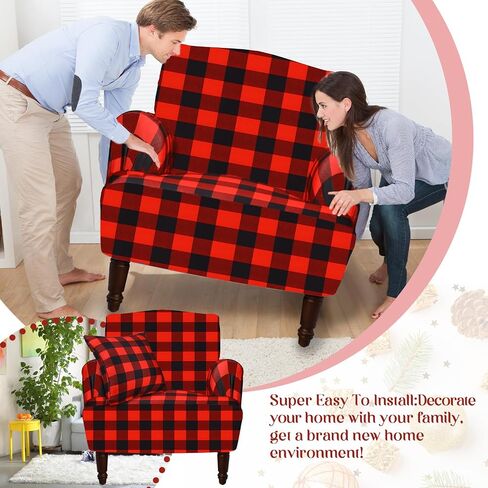 Buffalo Plaid Sofa Cover Valentine's Day Elastic Couch Cover Check Couch Cover with Throw Pillow Covers Sofa Slipcover for Valentines Decor Living Room Car Bed Sofa(Black, White, 1 Seat) in Saudi Arabia