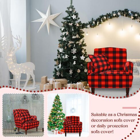 Buffalo Plaid Sofa Cover Valentine's Day Elastic Couch Cover Check Couch Cover with Throw Pillow Covers Sofa Slipcover for Valentines Decor Living Room Car Bed Sofa(Black, White, 1 Seat) in Saudi Arabia