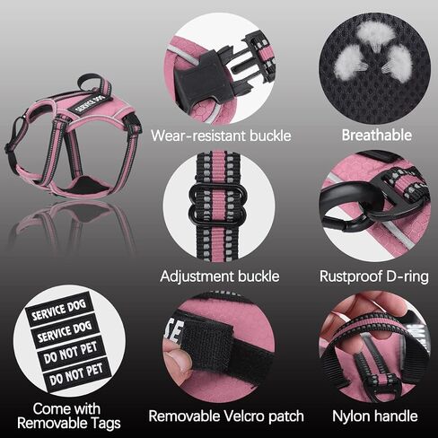 voopet Service Dog Harness, Easy On and Off Over Head Dog Vest Harness Fasten Quickly, Breathable and 3M Reflective Adjustable Pet Halters with Easy Control Handle for Small Medium Large Dogs in Saudi Arabia