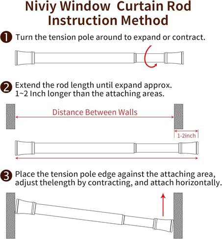 قضبان ستائر Niviy للنافذة 32-136 بوصة إلى قضبان ستائر التعتيم، قضبان ستائر تعتيم الغرفة، قضبان ستائر زنبركية، قضبان ستائر قابلة للتوسيع، أبيض، 3 أقواس in Kuwait