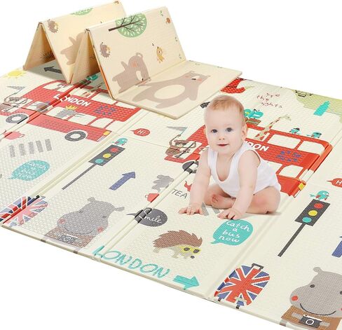 سجادة لعب للأطفال مقاس 78 بوصة × 70 بوصة، سجادة لعب إسفنجية، سجادة لعب غير سامة قابلة للطي ومقاومة للماء للأطفال الصغار والرضع in Kuwait