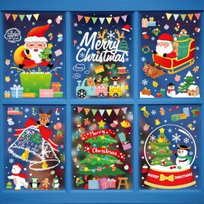 ملصقات نافذة عيد الميلاد من Dan River 10 أوراق 285 قطعة، ملصقات عيد الميلاد مزدوجة الجوانب، شارات النوافذ للنوافذ الزجاجية، أفلام نافذة ديكور عيد الميلاد ذاتية اللصق قابلة لإعادة الاستخدام | سانتا كلوز، الرنة، الثلج in Kuwait