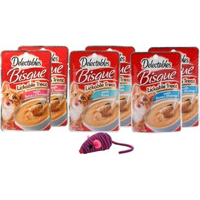 Delectables Bisque Lickable Wet Cat Treats for Adult & Senior Cats Bundle of 3 Flavors and Toy Size:Pack of 6 Flavor:Variety