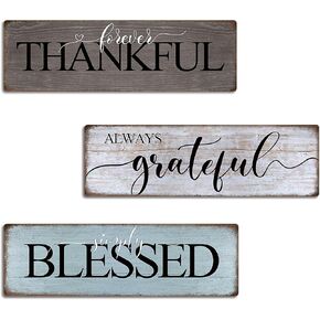 Farmhouse Home Decor Family Wall Decor for Living Room Thankful Grateful Blessed Wall Decor 16"x5" Blessed Sign Kitchen Wall Art in Kuwait